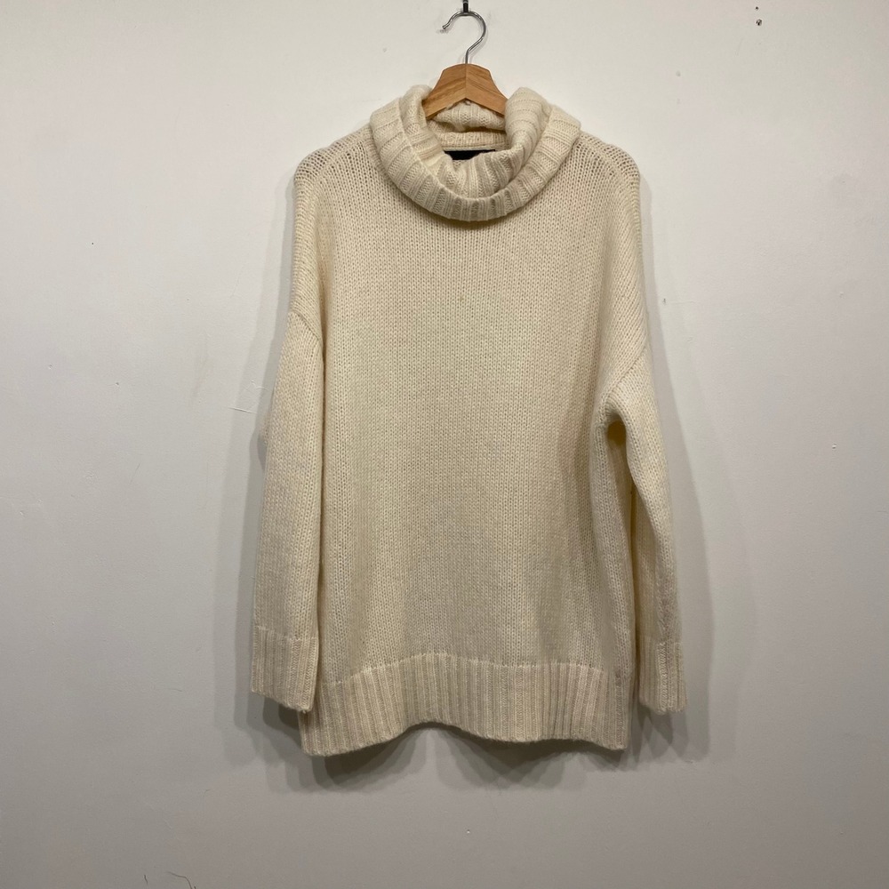 Jenni Kayne Baby Alpaca Turtleneck Oversized Quiet Luxury Sweater Cream XS